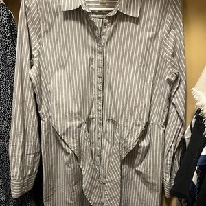 Calvin Klein Gray and White Long Sleeve Dress